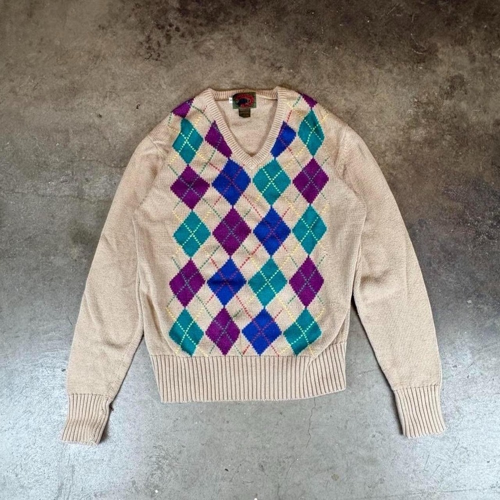 Vintage 90s Boston Proper Argyle Knit Sweater Women's Size Small